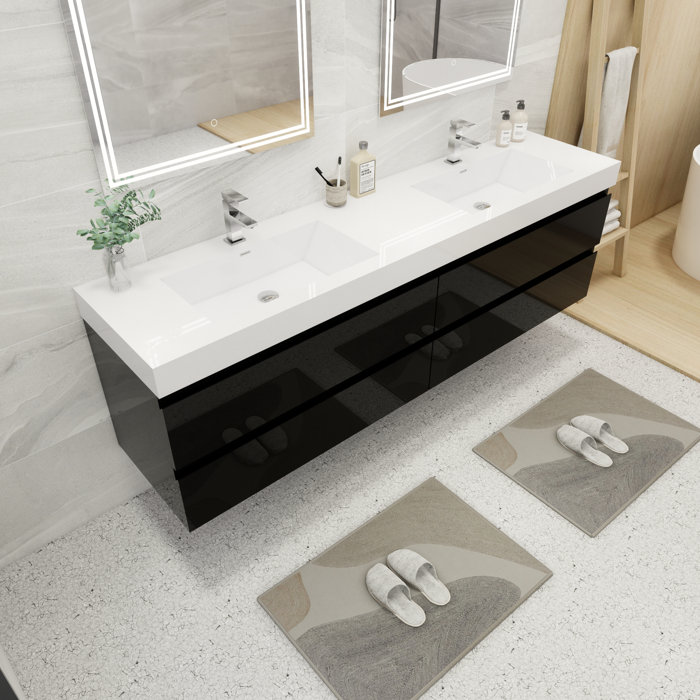 Latitude Run® Carnley 84'' Wall Mounted Double Bathroom Vanity with